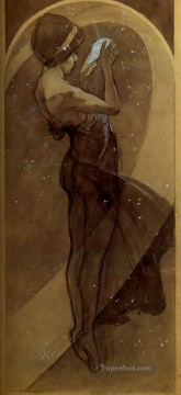  Alphons Lienzo - Estrella del Norte 1902 lavado a lápiz Art Nouveau checo distintivo Alphonse Mucha